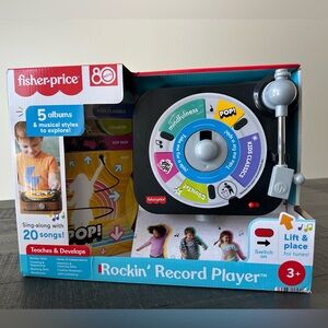 Fisher-Price Rockin’ record player for preschool pretend play.